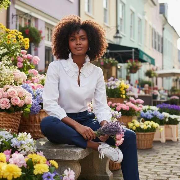Tuckernuck Bouvier Blouse White Poplin Ruffle Neck NWT Size L - Picture 12 of 12
